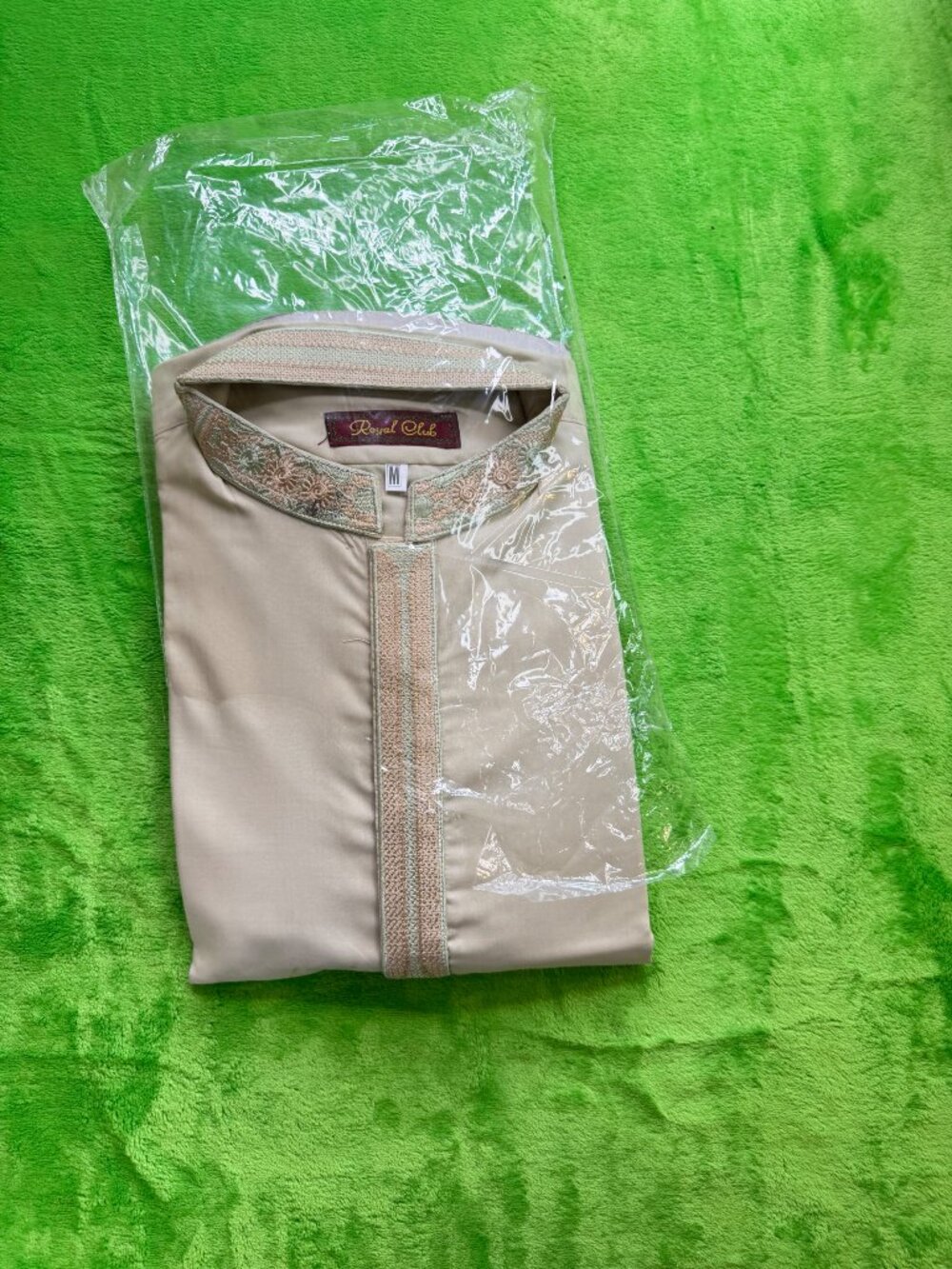 Royal Club Mens Embroidered Kurta Thobe Cream Sz M NWT